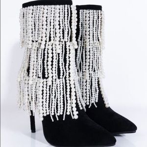 Pearl stiletto heel booties
